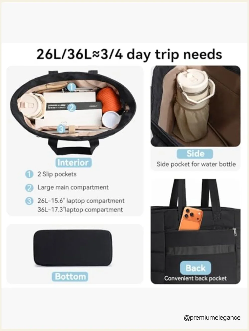 Lightweight Puffy Tote Bag for Travel Work Gym Laptop Bag